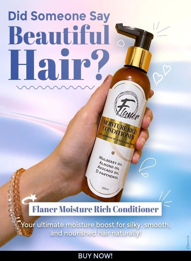 Flaner Moisture Rich Hair Conditioner for Women & Men - With Mulberry Oil, Almond Oil, Avocado Oil & D-Panthenol | Deep Hair Nourishment & Repair | For Dry, Frizzy, Damaged Hair | 200ml (Pack of 1) - Image 5