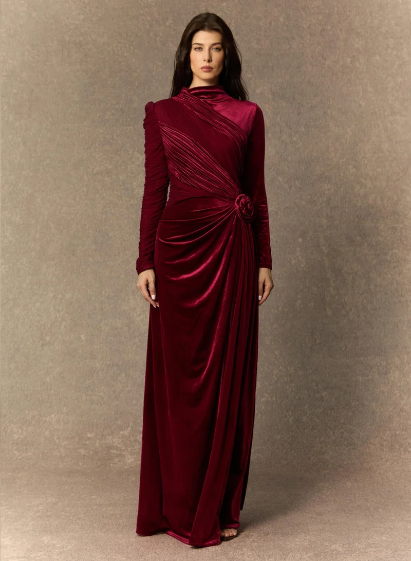 Sunfere Amelia Floral Ruched Bodice Velvet Maxi Dress