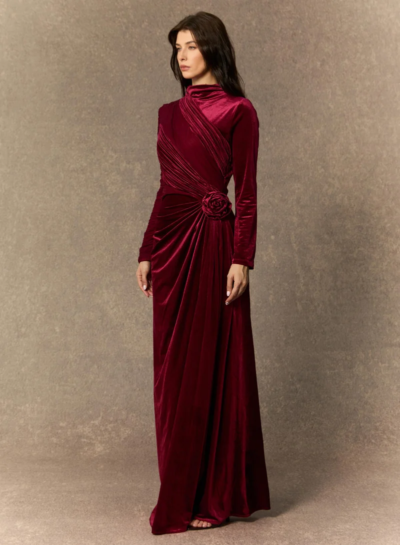 Sunfere Amelia Floral Ruched Bodice Velvet Maxi Dress