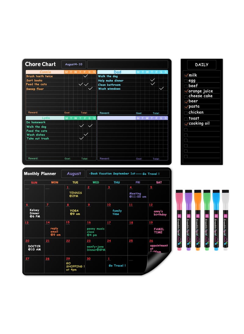 SYOSI Magnetic Chalkboard Calendar, (3-Pack) Refrigerator Planning Board Chore Chart Monthly Planning Board and Dayily List Refrigerator Chalk Board Liquid Marker Board for Multiple Kids Teens Adults Family  - Image 1