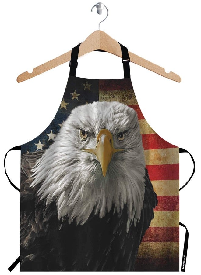WONDERTIFY American Bald Eagle on Grunge Flag Apron, Bib Apron with Adjustable Neck for Men Women,Suitable for Home Kitchen Cooking Waitress Chef Grill Bistro Baking BBQ Hairdresser Cobbler Apron - Image 1