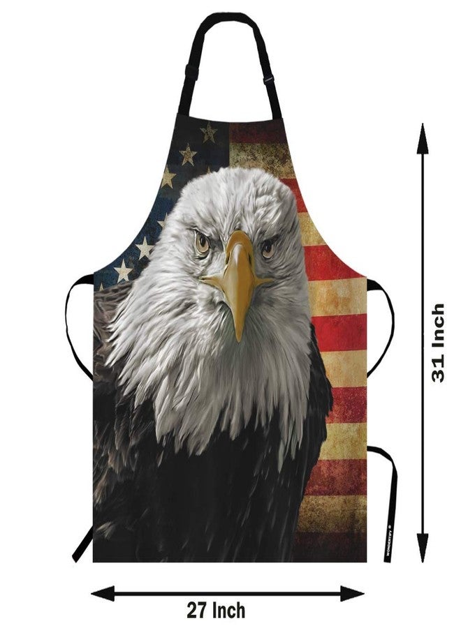 WONDERTIFY American Bald Eagle on Grunge Flag Apron, Bib Apron with Adjustable Neck for Men Women,Suitable for Home Kitchen Cooking Waitress Chef Grill Bistro Baking BBQ Hairdresser Cobbler Apron - Image 3