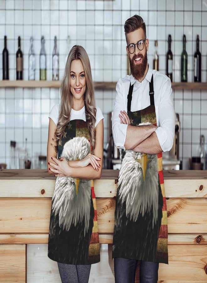 WONDERTIFY American Bald Eagle on Grunge Flag Apron, Bib Apron with Adjustable Neck for Men Women,Suitable for Home Kitchen Cooking Waitress Chef Grill Bistro Baking BBQ Hairdresser Cobbler Apron - Image 2