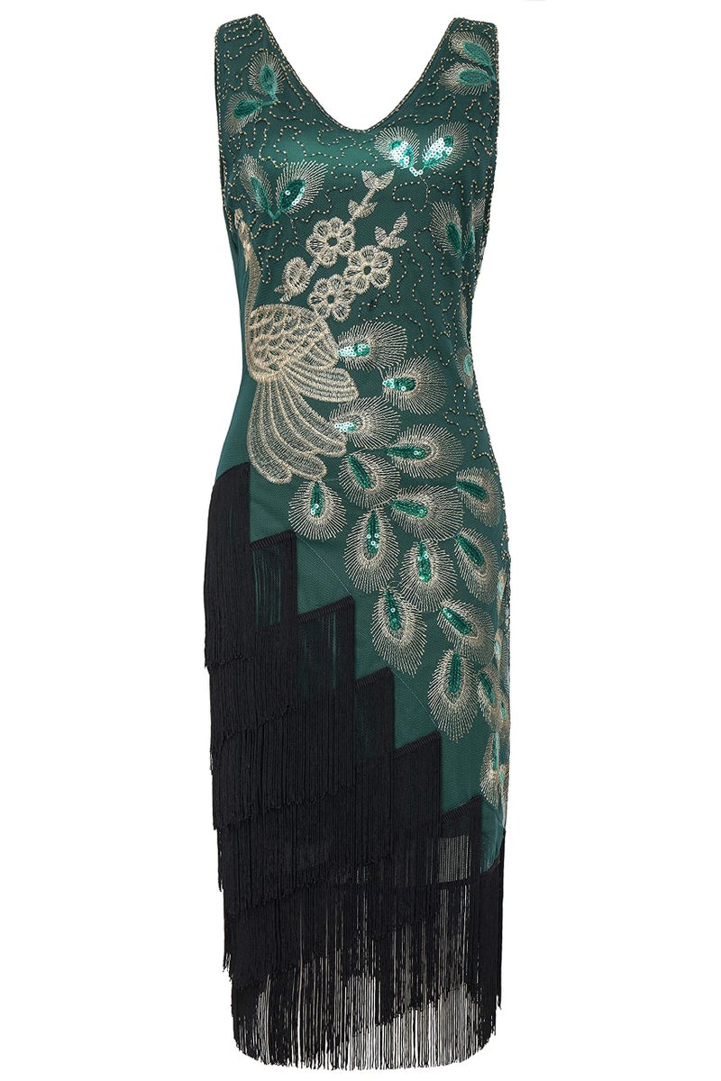 BABEYOND 1920s Vintage Peacock Sequined Dress Gatsby Fringed Flapper Dress Roaring 20s Party Dress - Image 5