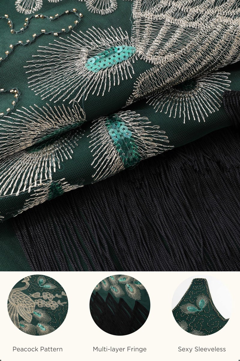BABEYOND 1920s Vintage Peacock Sequined Dress Gatsby Fringed Flapper Dress Roaring 20s Party Dress - Image 4