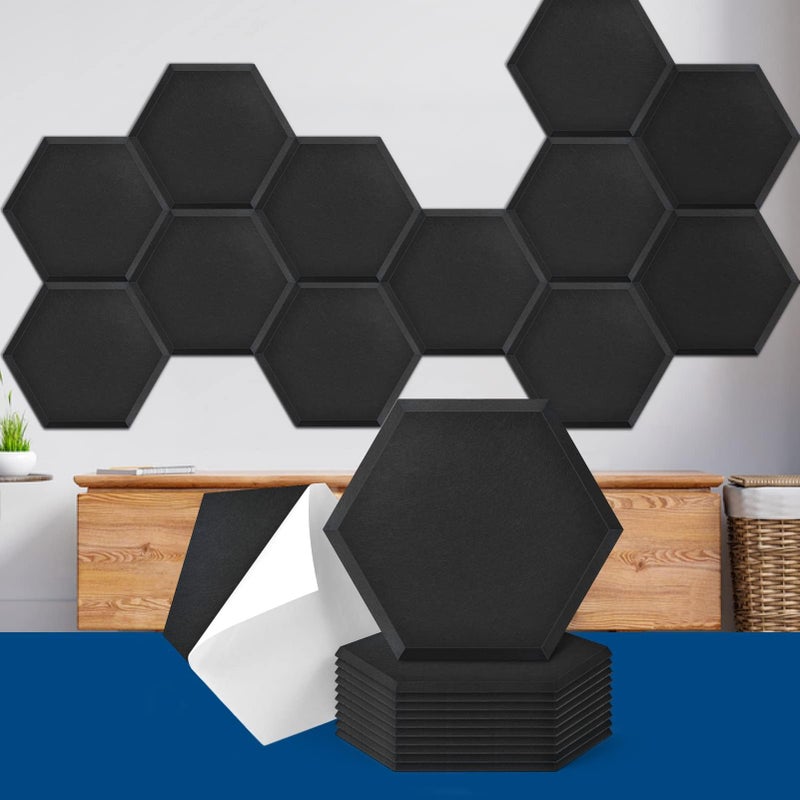 Art3dwallpanels Self Adhesive 12 Pack Acoustic Panels, 14" X 12" X 0.4" Soundproof Wall Panels, High Density Sound Absorbing Panels Hexagon Beveled Edge Sound Dampening Panels, Studio Treatment Tiles - Image 1