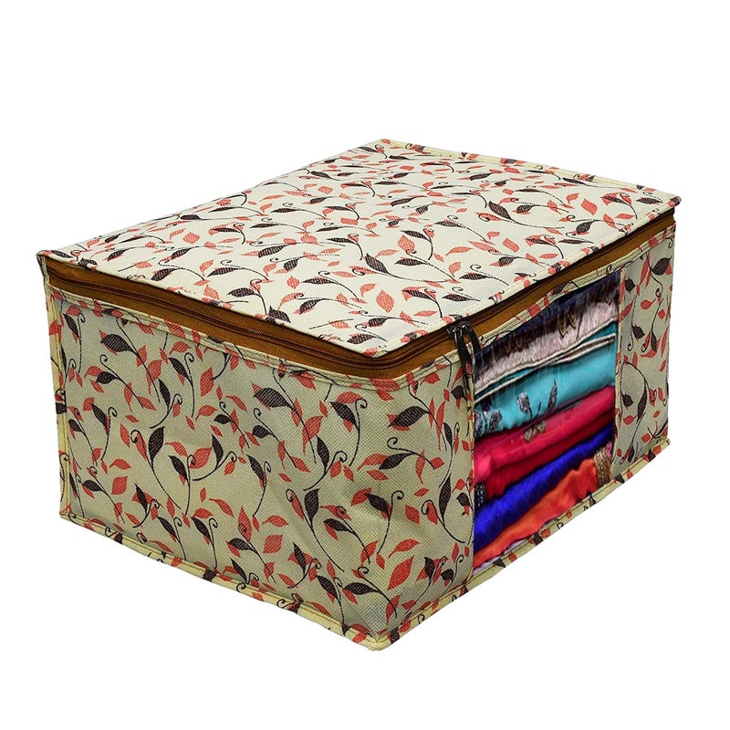 AARON INC Saree Cover Pack of 1 Non Woven Fabric Clothes Storage Organizer for Wardrobe Saree Bag With Zip And Transparent Window Cloth Storage Bag Saree Packing Covers (Cream, Pack of 1) - Image 5