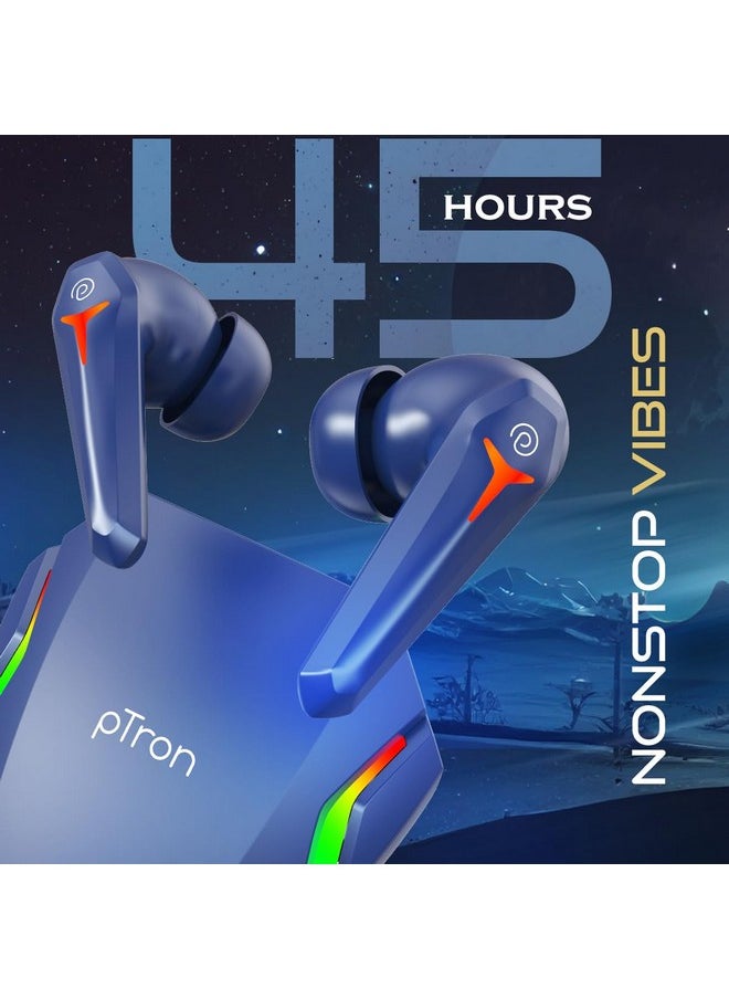 PTron - pTron Bassbuds Turbo TWS in Ear Earbuds with 40Ms Hyper Gaming Low Latency,3D Audioscape,Trutalk Ai-Enc Calls,Thunder Bass,45Hrs Playtime,Ultra Hd Mic,Bt 5.3,Type-C Fast Charging&Ipx5(Bold Blue) - Image 1