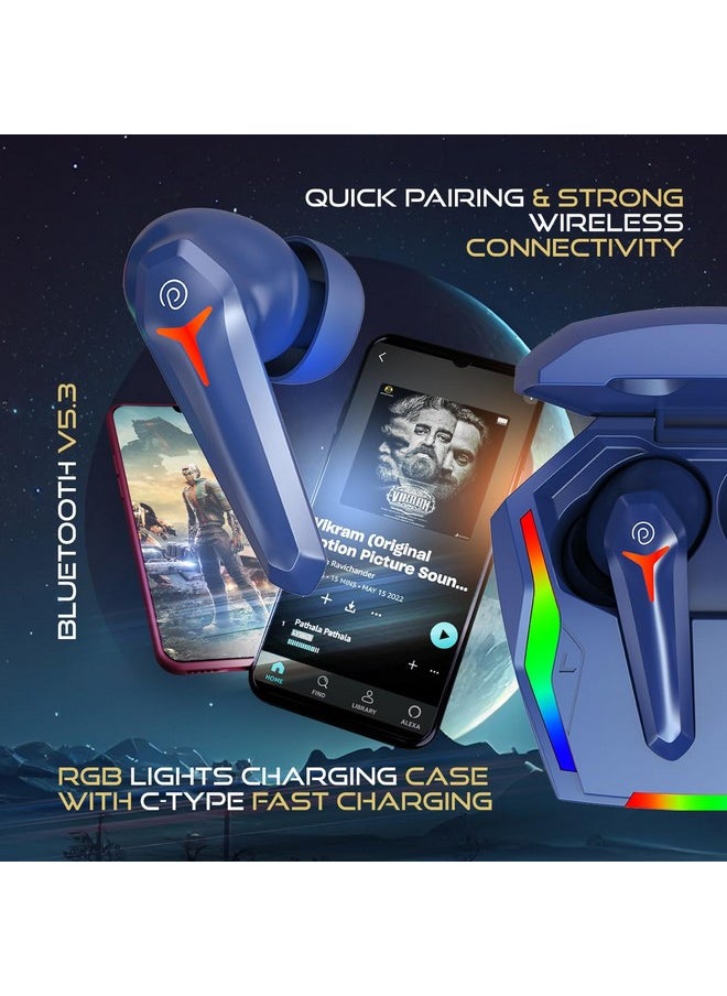 PTron - pTron Bassbuds Turbo TWS in Ear Earbuds with 40Ms Hyper Gaming Low Latency,3D Audioscape,Trutalk Ai-Enc Calls,Thunder Bass,45Hrs Playtime,Ultra Hd Mic,Bt 5.3,Type-C Fast Charging&Ipx5(Bold Blue) - Image 1