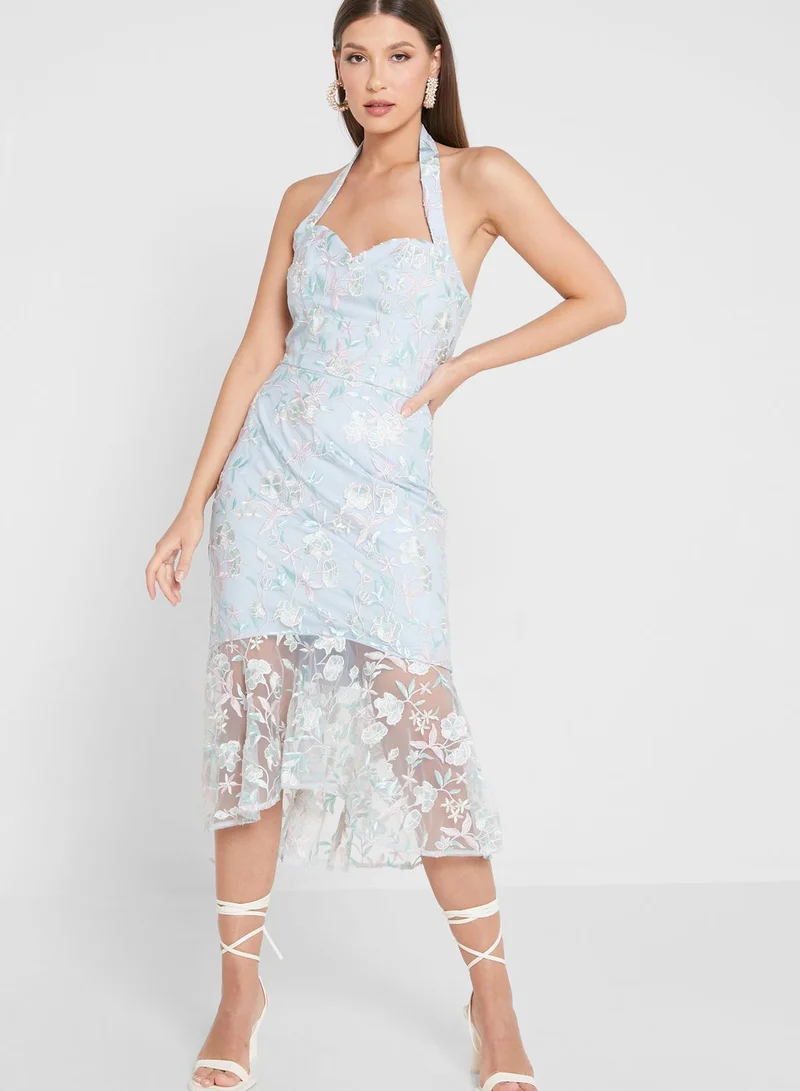 Chi-Chi London Embroidered Strappy Bodycon Dress
