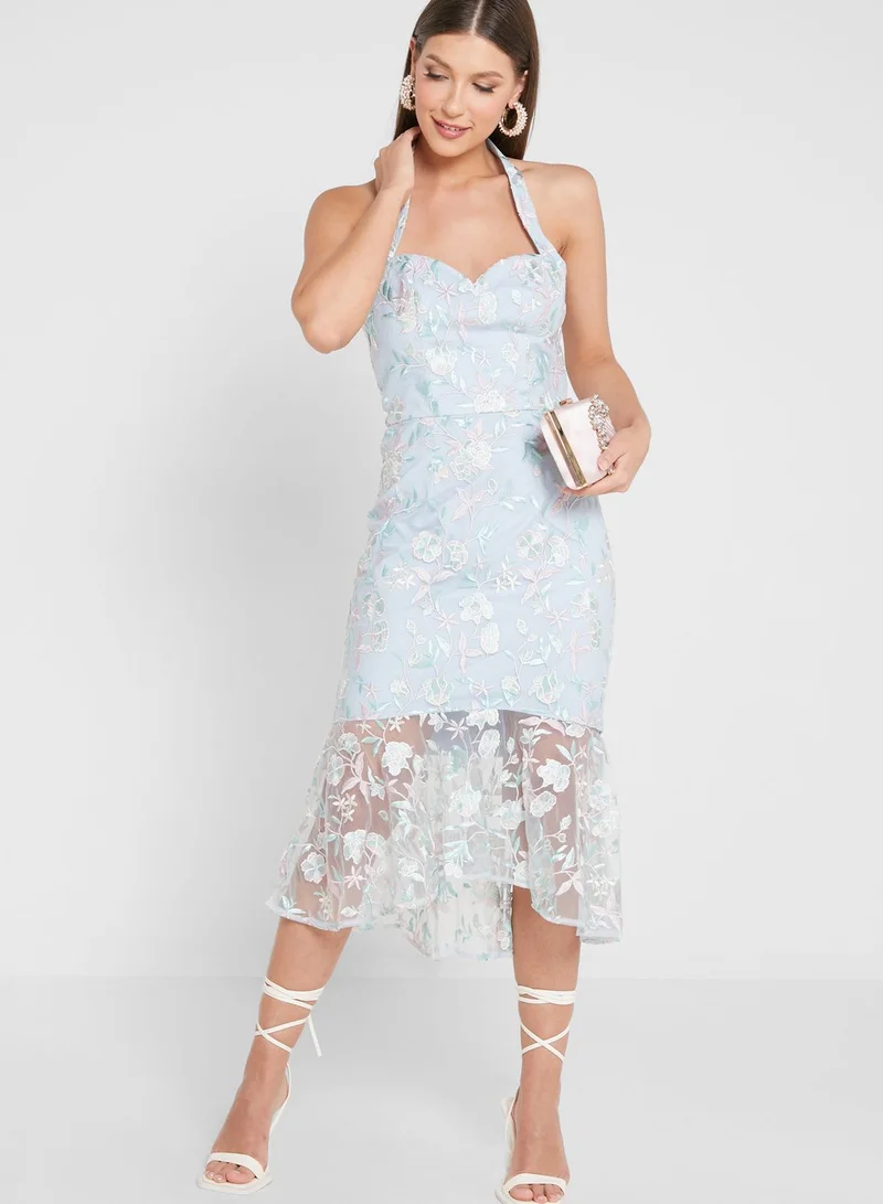 Chi-Chi London Embroidered Strappy Bodycon Dress