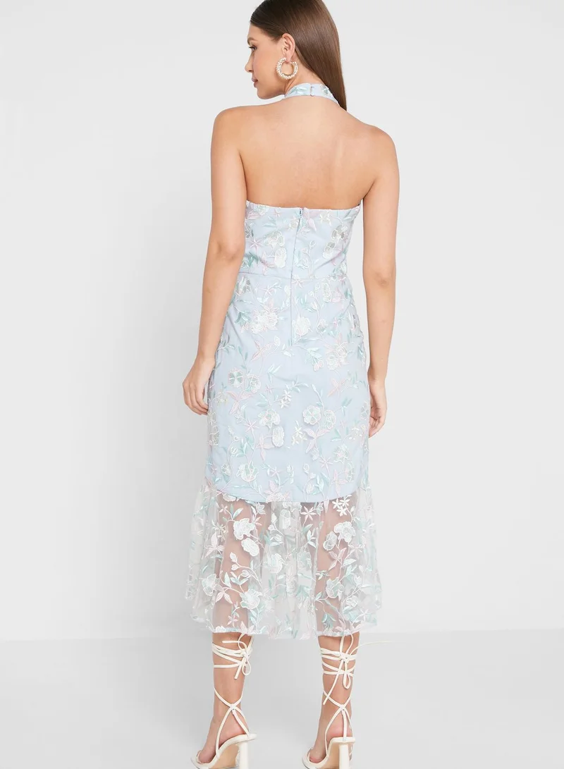 Chi-Chi London Embroidered Strappy Bodycon Dress