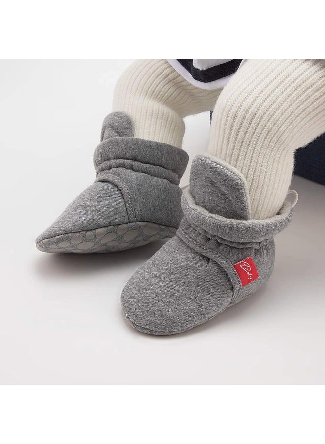Babelvit Newborn Baby Boy Girl Soft Fleece Booties Stay On Infant Slippers Socks Shoe Non Skid Gripper Toddler First Walkers Winter Ankle Crib Shoes, 01aa Navy Grey, 12-18 Months - Image 2