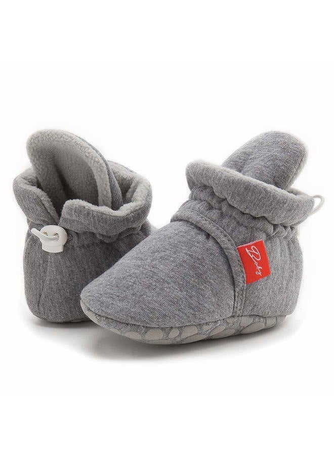Babelvit Newborn Baby Boy Girl Soft Fleece Booties Stay On Infant Slippers Socks Shoe Non Skid Gripper Toddler First Walkers Winter Ankle Crib Shoes, 01aa Navy Grey, 12-18 Months - Image 1