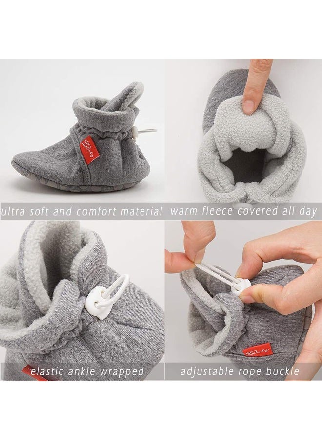 Babelvit Newborn Baby Boy Girl Soft Fleece Booties Stay On Infant Slippers Socks Shoe Non Skid Gripper Toddler First Walkers Winter Ankle Crib Shoes, 01aa Navy Grey, 12-18 Months - Image 4