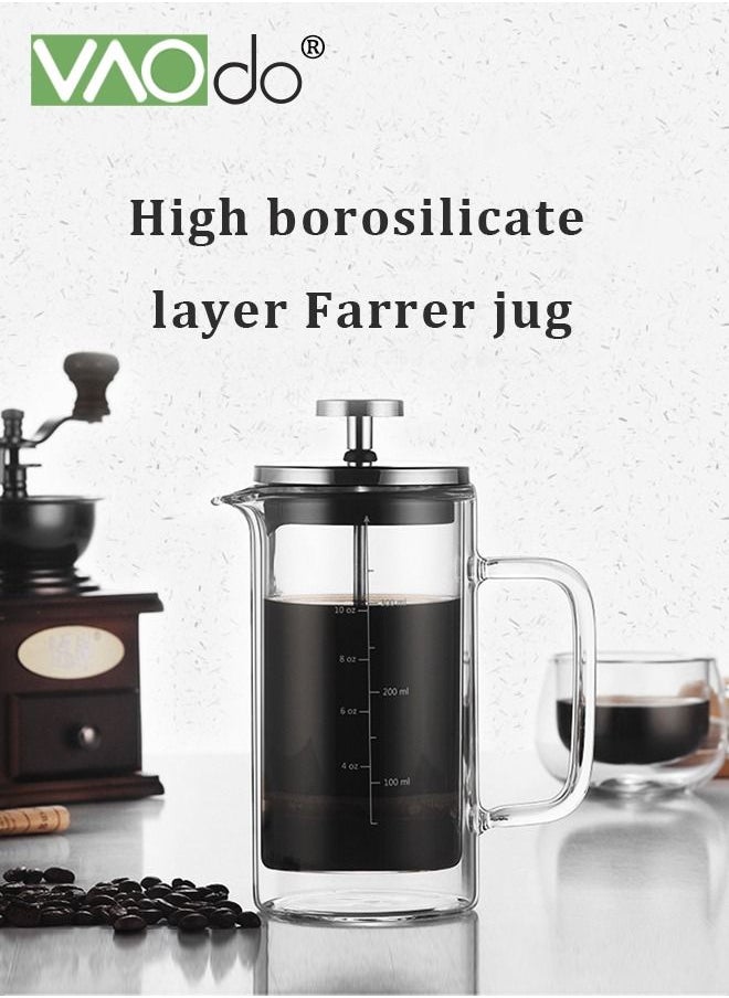 VAOdo French Filter Coffee Machine Double Layer Cold And Heat Resistant High Borosilicate Glass 304 Stainless Steel Press Coffee Machine Cold Brew Coffee Pot 600ml  - Image 2