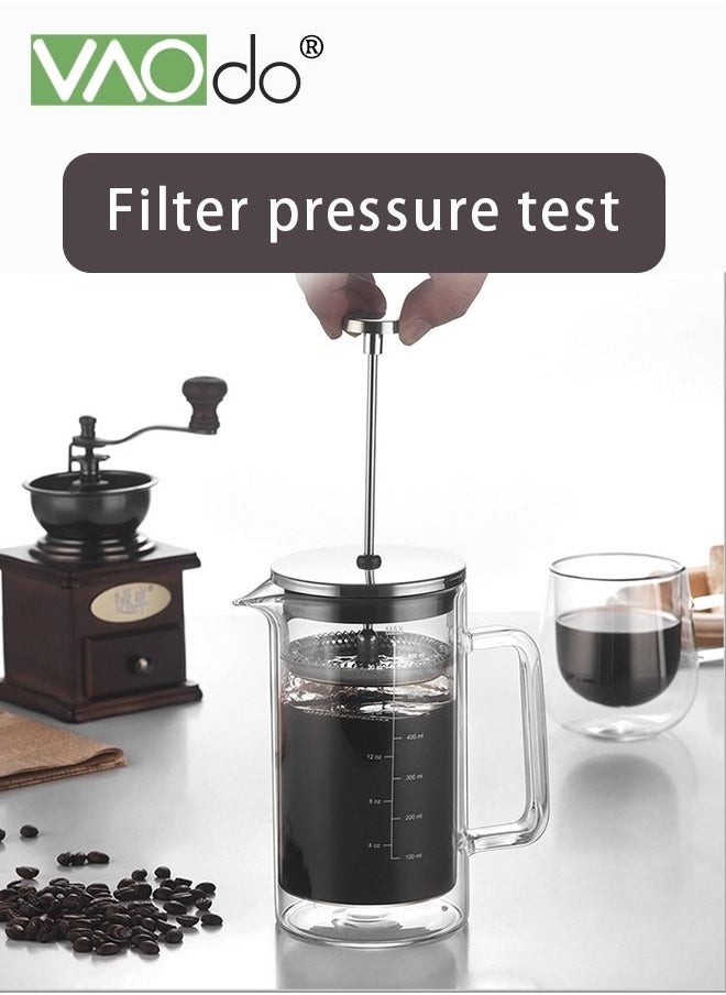 VAOdo French Filter Coffee Machine Double Layer Cold And Heat Resistant High Borosilicate Glass 304 Stainless Steel Press Coffee Machine Cold Brew Coffee Pot 600ml  - Image 3