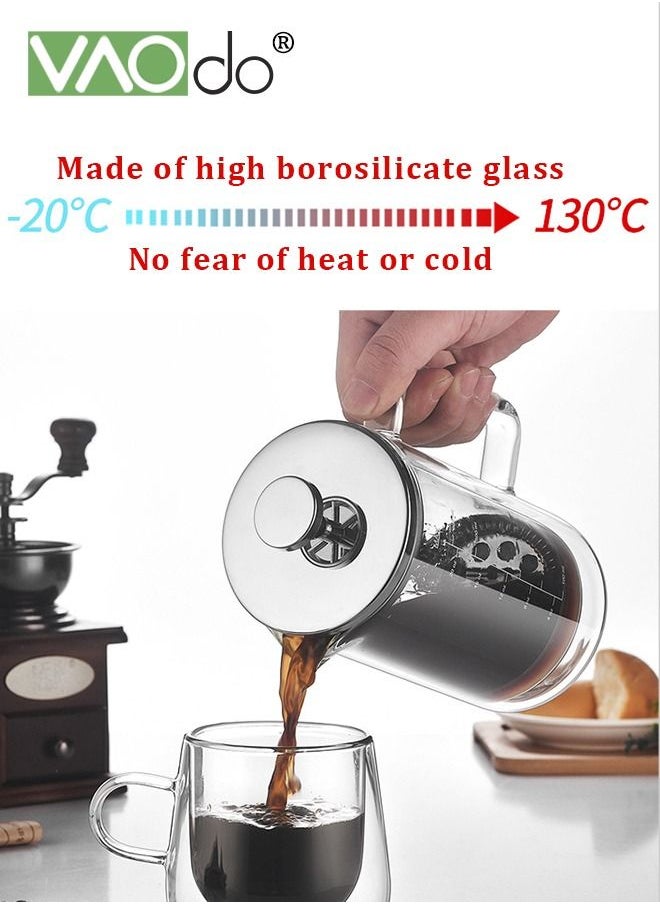 VAOdo French Filter Coffee Machine Double Layer Cold And Heat Resistant High Borosilicate Glass 304 Stainless Steel Press Coffee Machine Cold Brew Coffee Pot 600ml  - Image 5