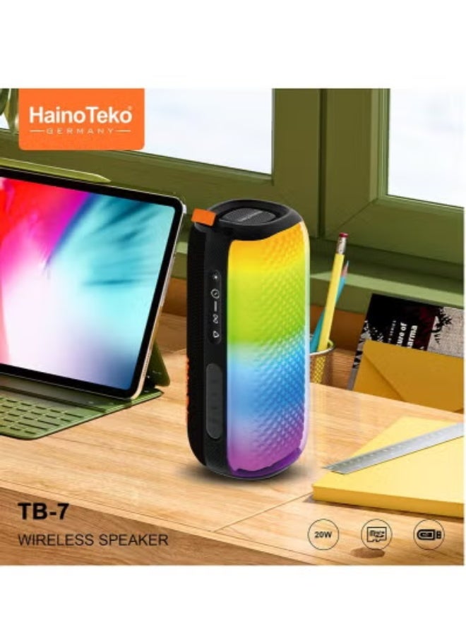 Haino Teko TB-7 Wireless Portable Bluetooth Speaker | Compact Speaker with Powerful Stereo Sound, Deep Bass, Long Battery Life, Built-in Mic – Ideal for Music, Parties, Travel & Outdoor Use - Image 3