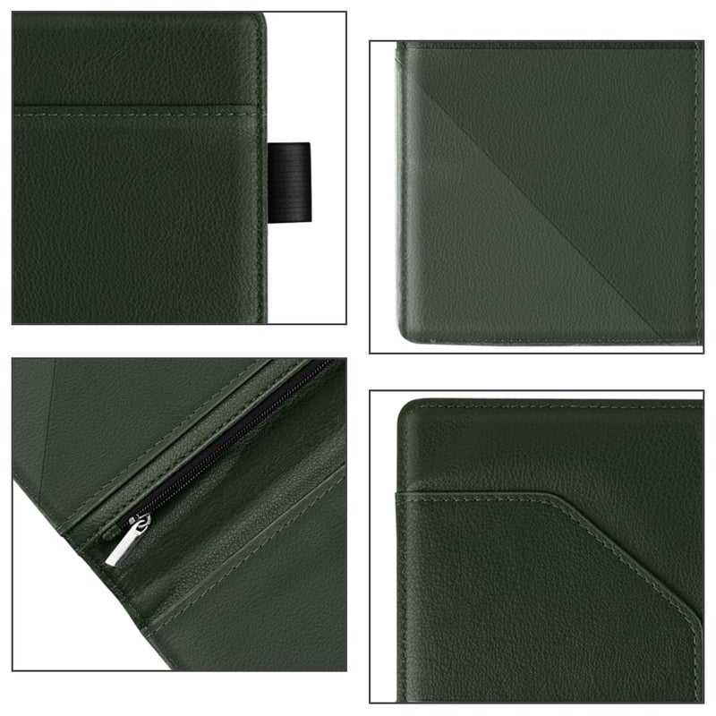 WAVEYU Cute Server Books for Waitress Waiter, Leather Guest Book Note Pad with Zipper, Money Organizer Wallet, Cash Check Bill Receipt Holder Presenter, 8x5 inch, Green Flower - Image 3