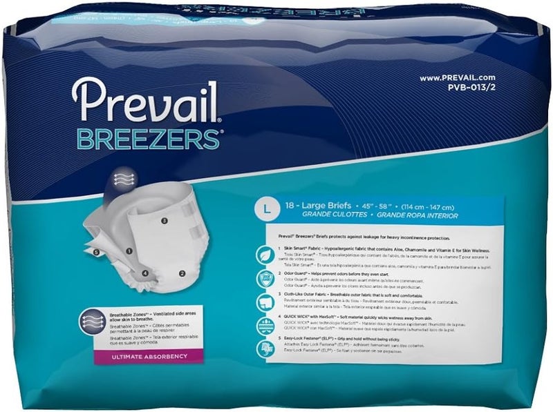Prevail Breezers Ultimate Absorbency Incontinence Briefs Large 18Count - Image 2