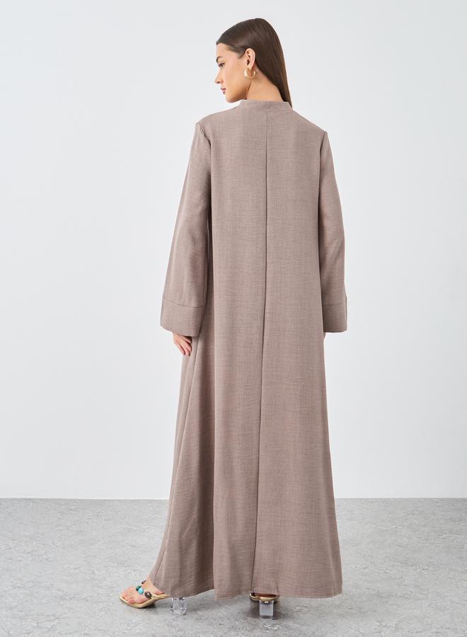 ستايلي جلابية نسائية بنية بياقة من قماش يشبه الكتان - Image 5