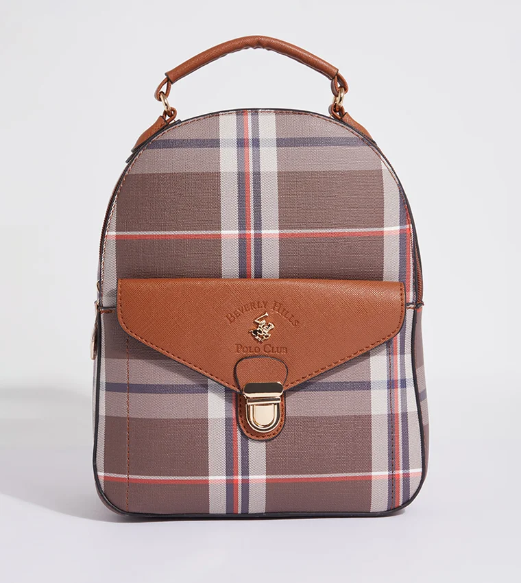 BEVERLY HILLS POLO CLUB Plaid Logo Detail Backpack