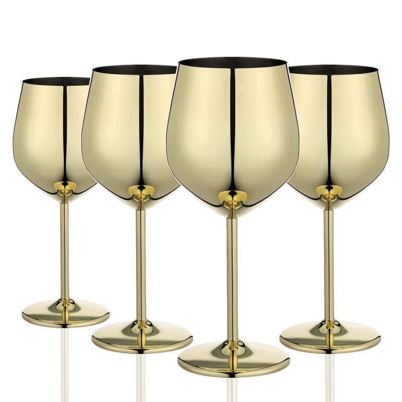 WOTOR Gold Wine Glasses Set of 4, 18oz Unbreakable Gold Goblet, Stainless Steel Wine Glass, Metal Wine Glass for Outdoor, Travel, Camping, Pool, Ideal Gift for Wine Lovers - Image 1