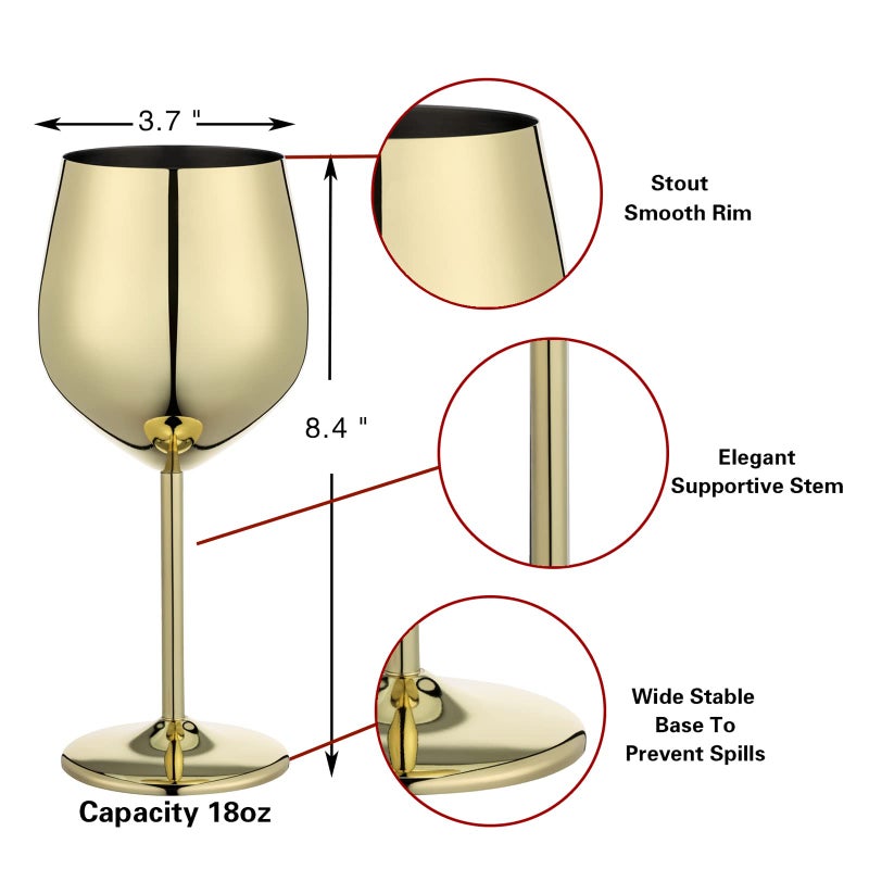 WOTOR Gold Wine Glasses Set of 4, 18oz Unbreakable Gold Goblet, Stainless Steel Wine Glass, Metal Wine Glass for Outdoor, Travel, Camping, Pool, Ideal Gift for Wine Lovers - Image 5
