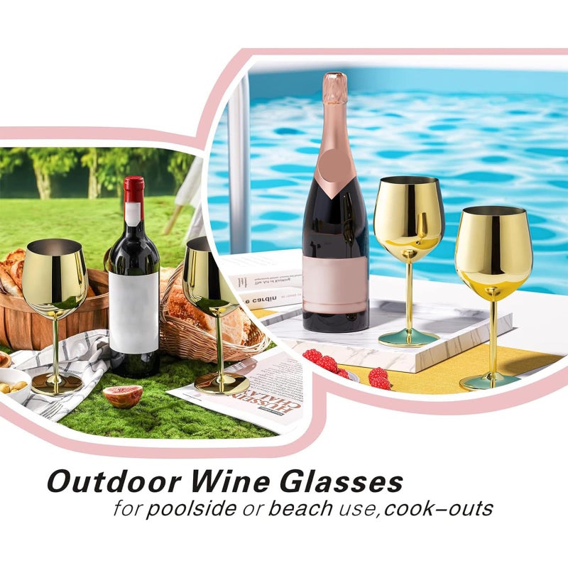 WOTOR Gold Wine Glasses Set of 4, 18oz Unbreakable Gold Goblet, Stainless Steel Wine Glass, Metal Wine Glass for Outdoor, Travel, Camping, Pool, Ideal Gift for Wine Lovers - Image 3