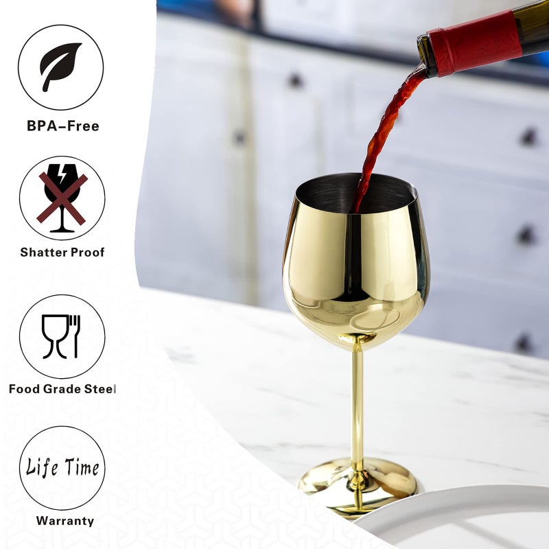 WOTOR Gold Wine Glasses Set of 4, 18oz Unbreakable Gold Goblet, Stainless Steel Wine Glass, Metal Wine Glass for Outdoor, Travel, Camping, Pool, Ideal Gift for Wine Lovers - Image 4