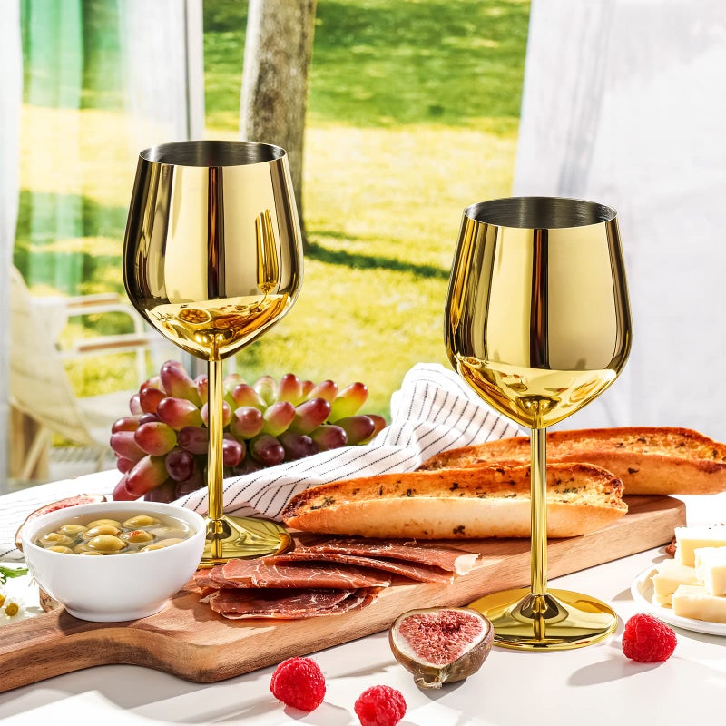 WOTOR Gold Wine Glasses Set of 4, 18oz Unbreakable Gold Goblet, Stainless Steel Wine Glass, Metal Wine Glass for Outdoor, Travel, Camping, Pool, Ideal Gift for Wine Lovers - Image 2