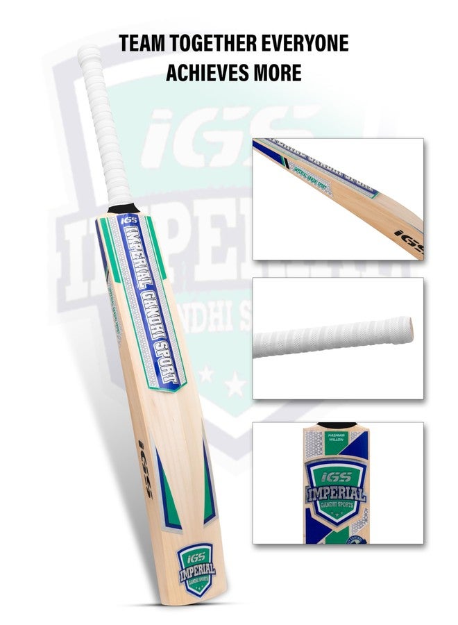 IGS Kashmir Willow Cricket Bat, Professional Leather Ball, Natural Wood, Standard Size (Size-5) - Image 4