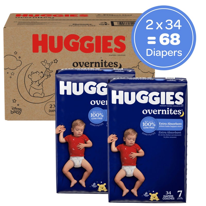 Huggies Size 7 Overnites Baby Diapers: Overnight Diapers, Size 7 (41+ lbs), 68 Ct (2 Packs of 34), Packaging May Vary - Image 2