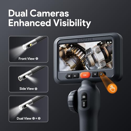 DEPSTECH Dual Lens Two-Way Articulating Borescope Camera with Light, 4.5" Screen and 5FT Flexible Snake Scope Industrial Endoscope, Inspection Video Camera Tool for Wall, Engine, Auto, Mechanics - Image 3
