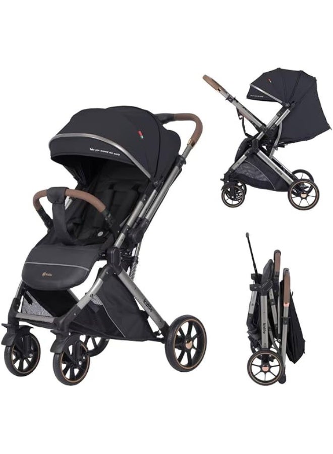 Kidilo Baby Stroller 6600 – Lightweight, Easy-Fold Stroller with Reversible Handle and Comfortable Seat (Black)