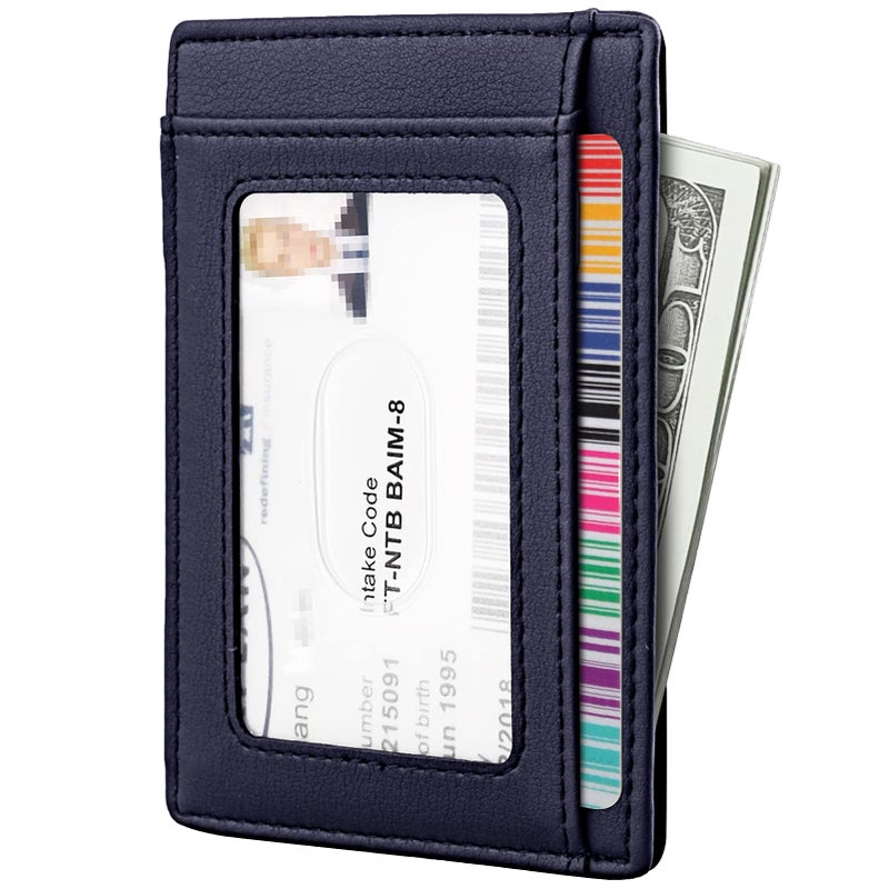 Travelambo Front Pocket Minimalist Leather Slim Wallet RFID Blocking Medium Size(VP Blue Navy) - Image 2