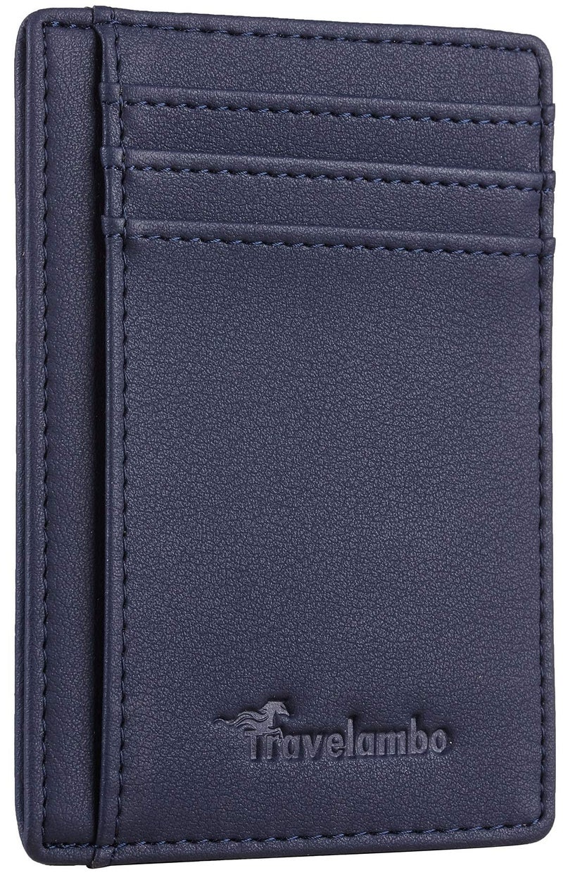 Travelambo Front Pocket Minimalist Leather Slim Wallet RFID Blocking Medium Size(VP Blue Navy) - Image 1