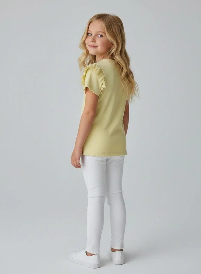 Take Two  Ribbed Ruffle Trim Short Sleeves T-Shirt By  JUNIORLOOM for Women | Best Price UAE