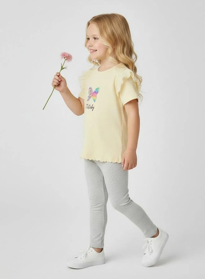 Take Two Ribbed Ruffle Trim Short Sleeves T-Shirt By  JUNIORLOOM