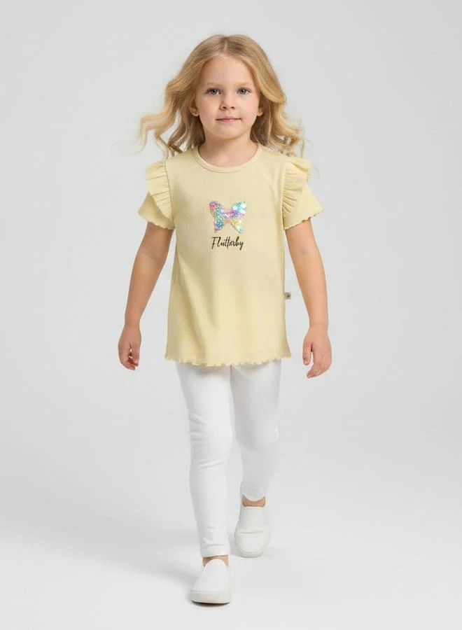 Ribbed Ruffle Trim Short Sleeves T-Shirt By  JUNIORLOOM