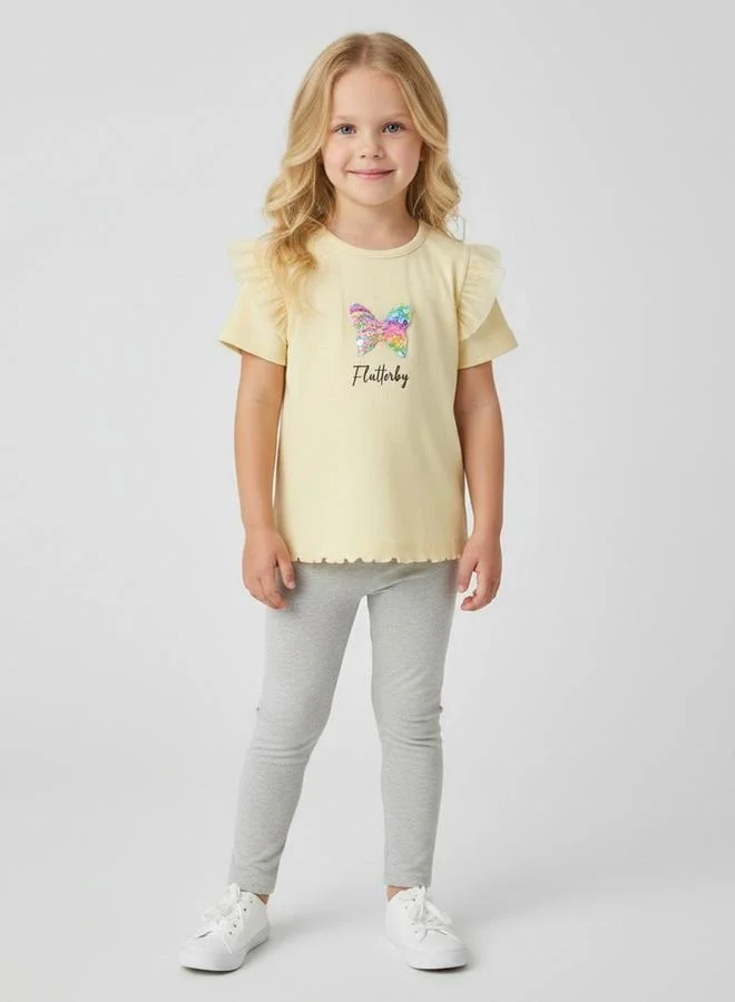 Take Two  Ribbed Ruffle Trim Short Sleeves T-Shirt By  JUNIORLOOM for Women | Best Price UAE