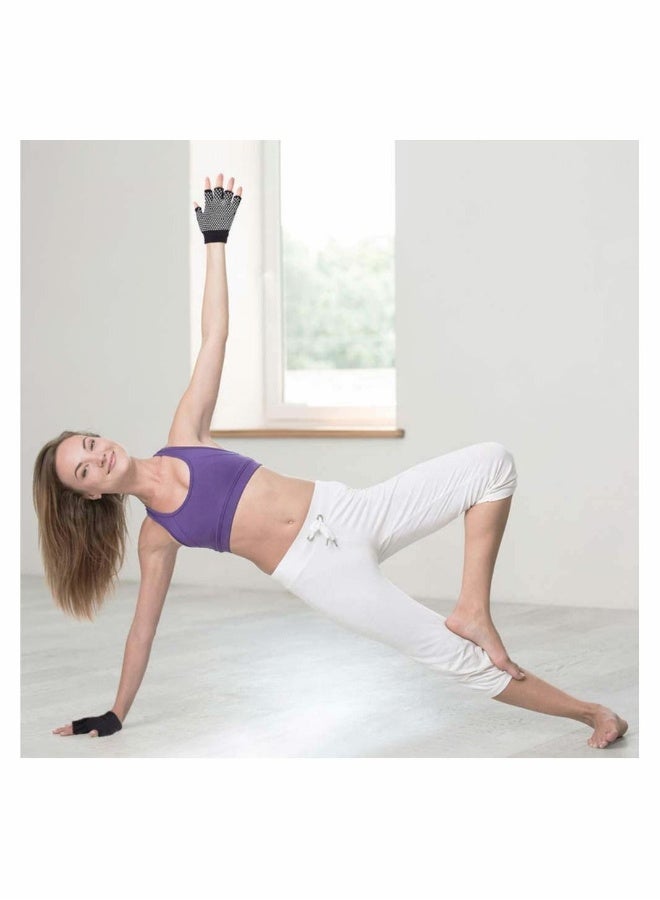 Generic Yoga Gloves Non Slip Womens 2 Pair Fingerless Pilates Exercise Grip Gloves with White Silicone Dots - Image 3