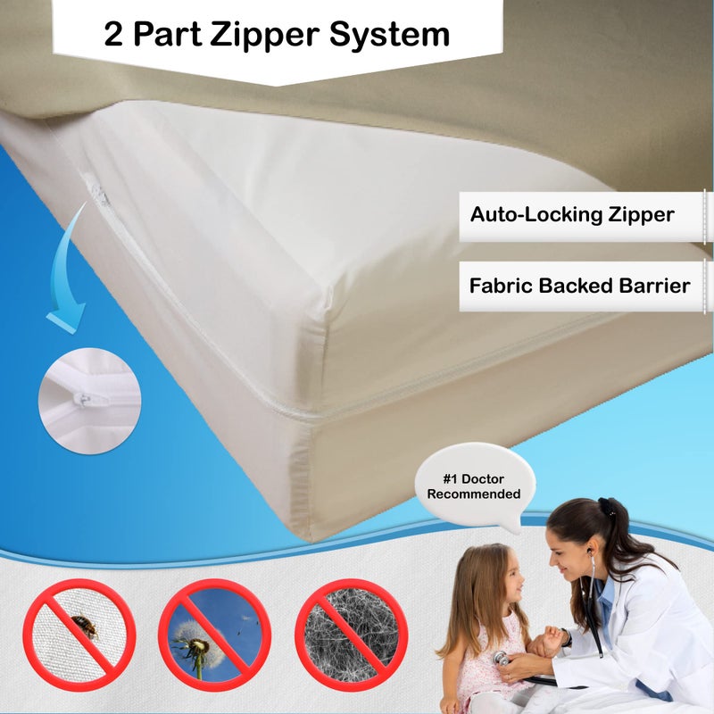 National Allergy National Allergy Superior 100% Cotton Queen Mattress Protector Zippered - 60" x 80" x 12" - Hypoallergenic Bed Encasement - Breathable Dust Proof Cover - AAFA & Oeko-TEX Standard 100 Certified  - Image 2