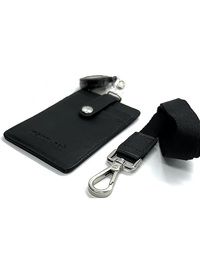 erorex Id Badge Holder Access Card Holder Badge Id Holder Reel Retractable Lanyard Strap Wallet Case Leather 2 Card Slots 1 Clear Id Front 1 Security Button Anti Drop Design Black - Image 3