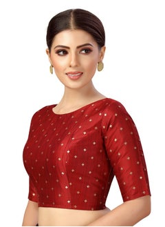 Studio Shringaar Studio Shringaar Women Silky Brocade Readymade Elbow Length Sleeves Saree Blouse(Maroon, 44)  - Image 2
