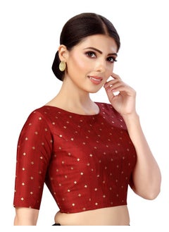 Studio Shringaar Studio Shringaar Women Silky Brocade Readymade Elbow Length Sleeves Saree Blouse(Maroon, 44)  - Image 3