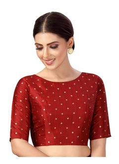 Studio Shringaar Studio Shringaar Women Silky Brocade Readymade Elbow Length Sleeves Saree Blouse(Maroon, 44)  - Image 1