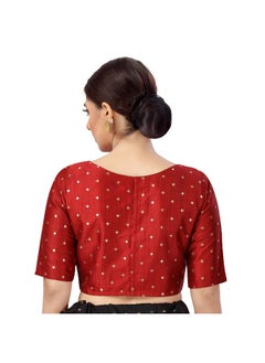 Studio Shringaar Studio Shringaar Women Silky Brocade Readymade Elbow Length Sleeves Saree Blouse(Maroon, 44)  - Image 4