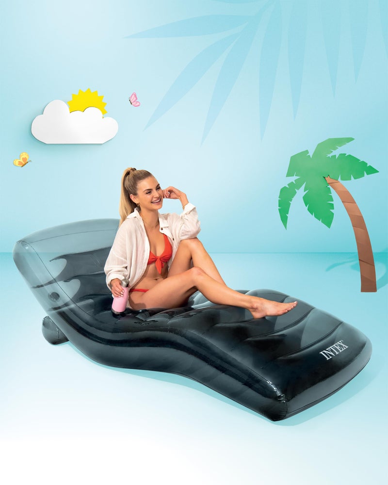 INTEX 56875EP Inflatable Cool Grey Lounge: Contoured Design – Built-in Cup Holder – Dual Air Chambers – 220lb Weight Capacity – 75" x 39" - Image 3